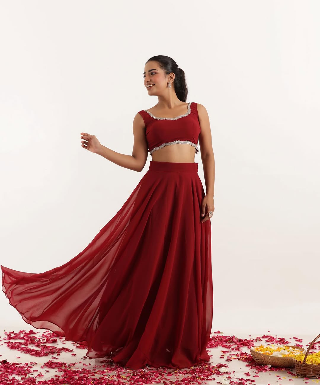 Modern Lehenga Blouse - Pure Silk With Sequins Work