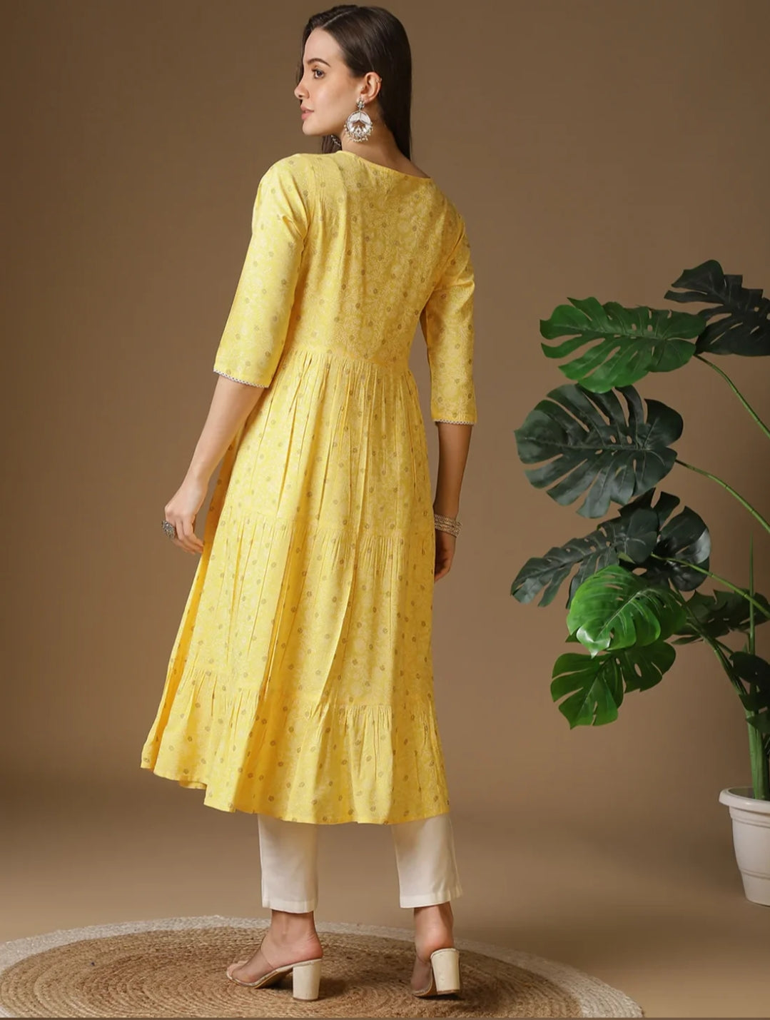 Rayon Yellow Embroidered Anarkali Dress