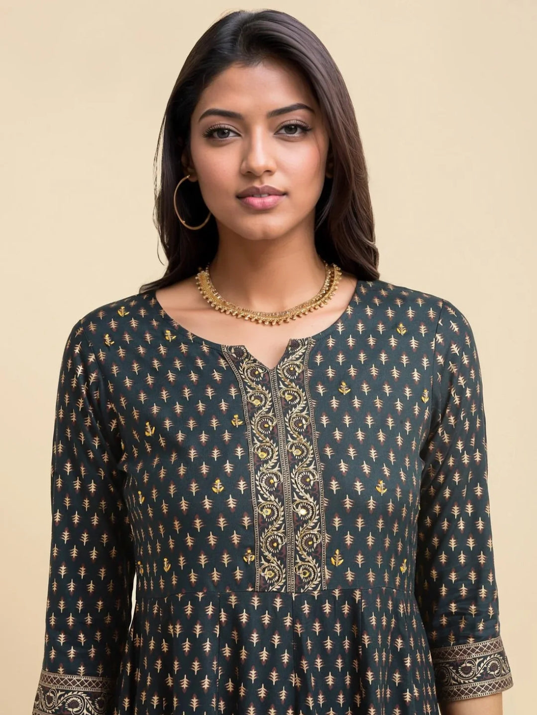 Rayon Dark Navy Embroidered Anarkali Dress