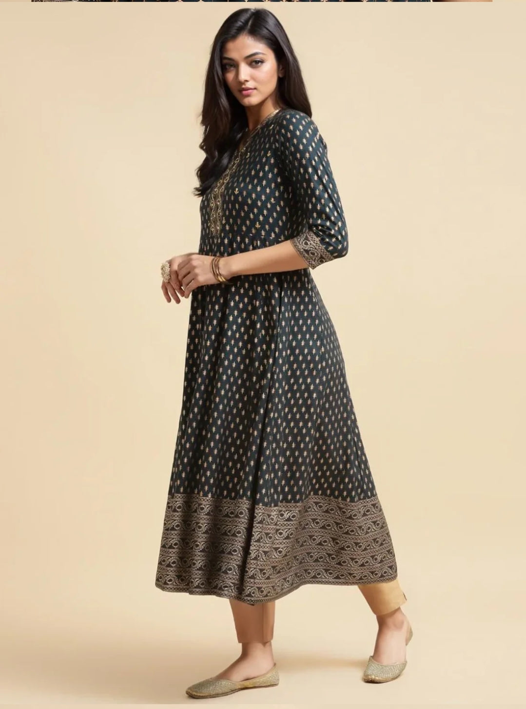 Rayon Dark Navy Embroidered Anarkali Dress