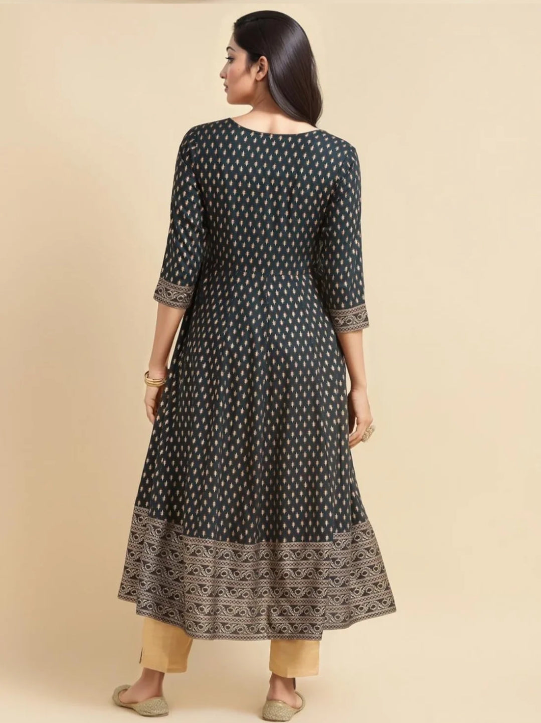Rayon Dark Navy Embroidered Anarkali Dress