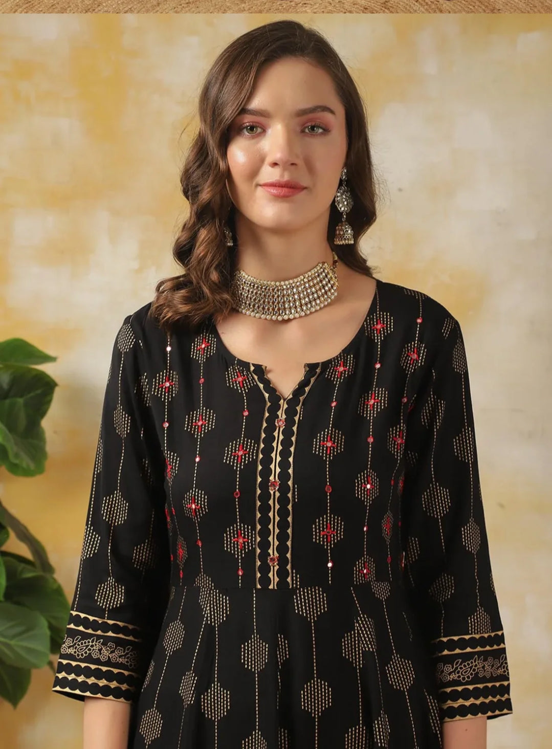 Rayon Black Embroidered Anarkali Dress