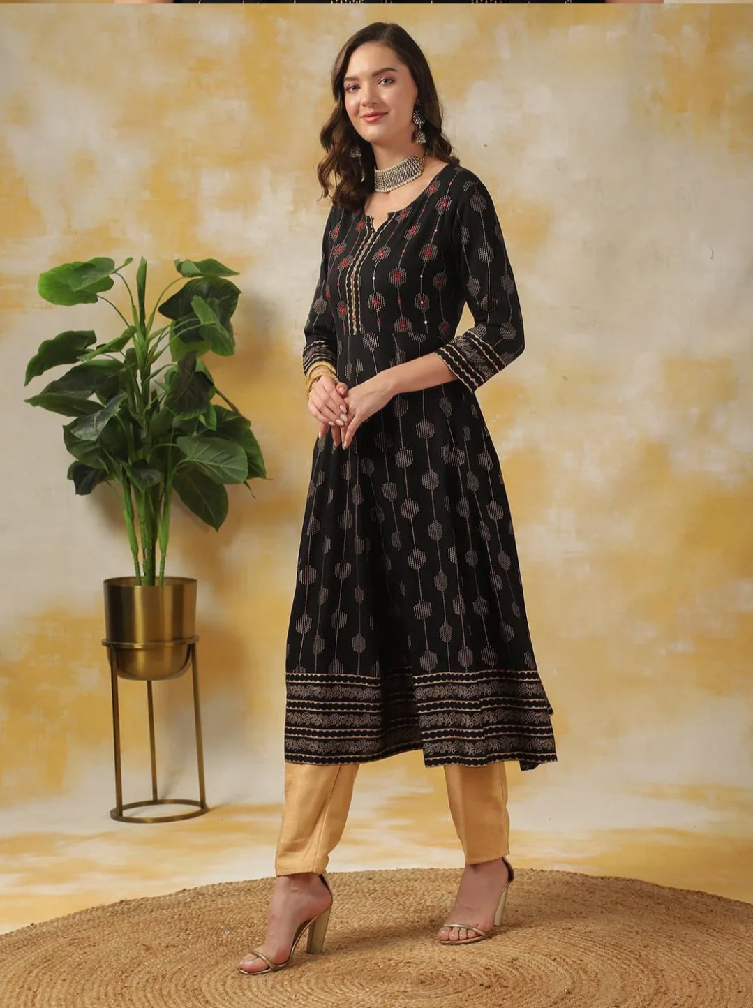 Rayon Black Embroidered Anarkali Dress