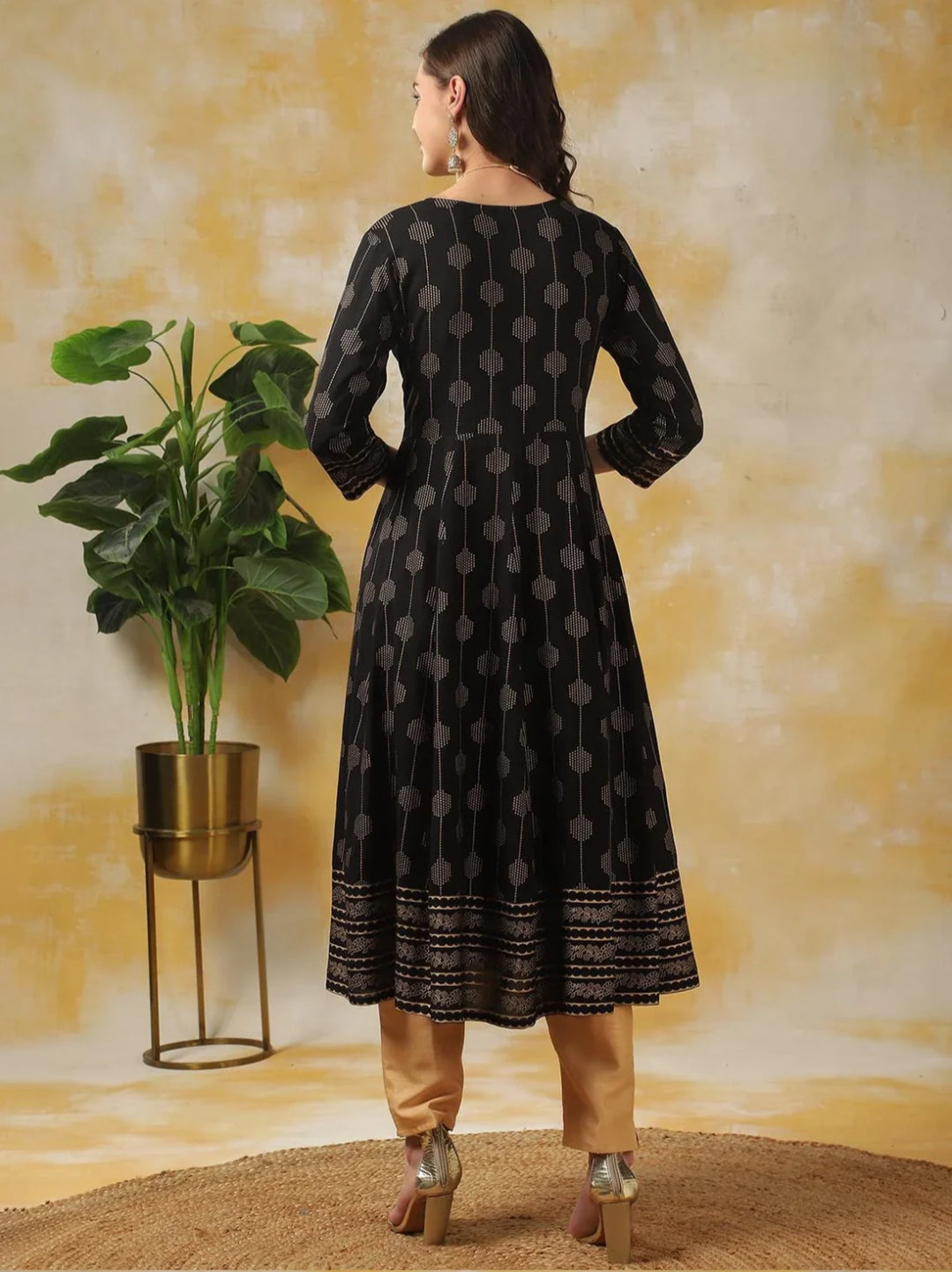 Rayon Black Embroidered Anarkali Dress