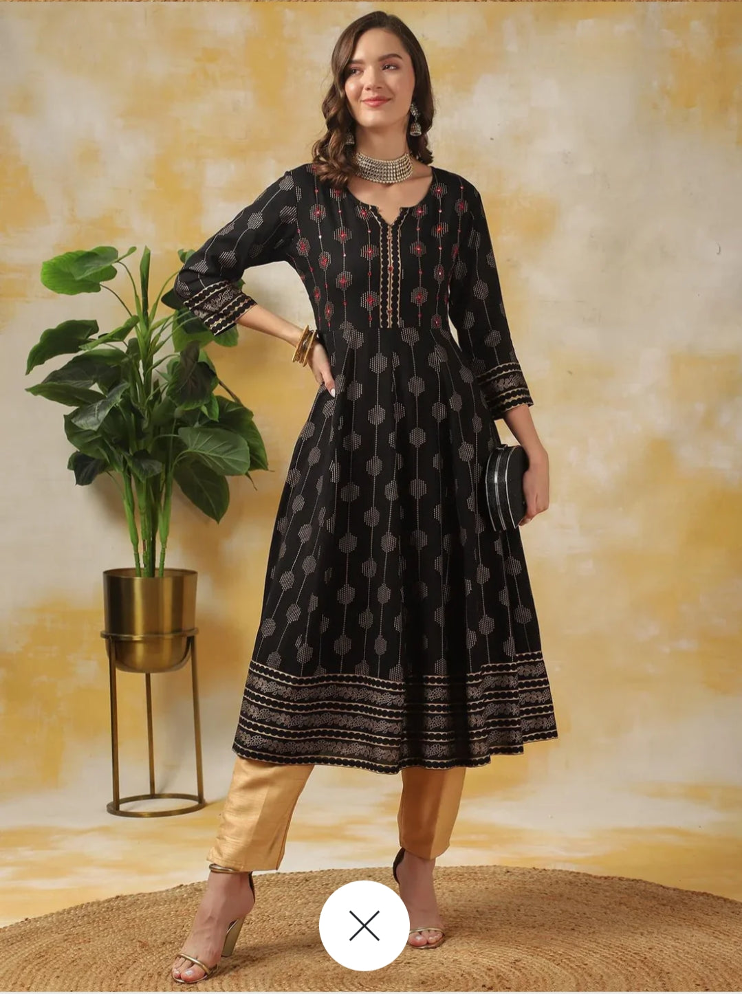 Rayon Black Embroidered Anarkali Dress