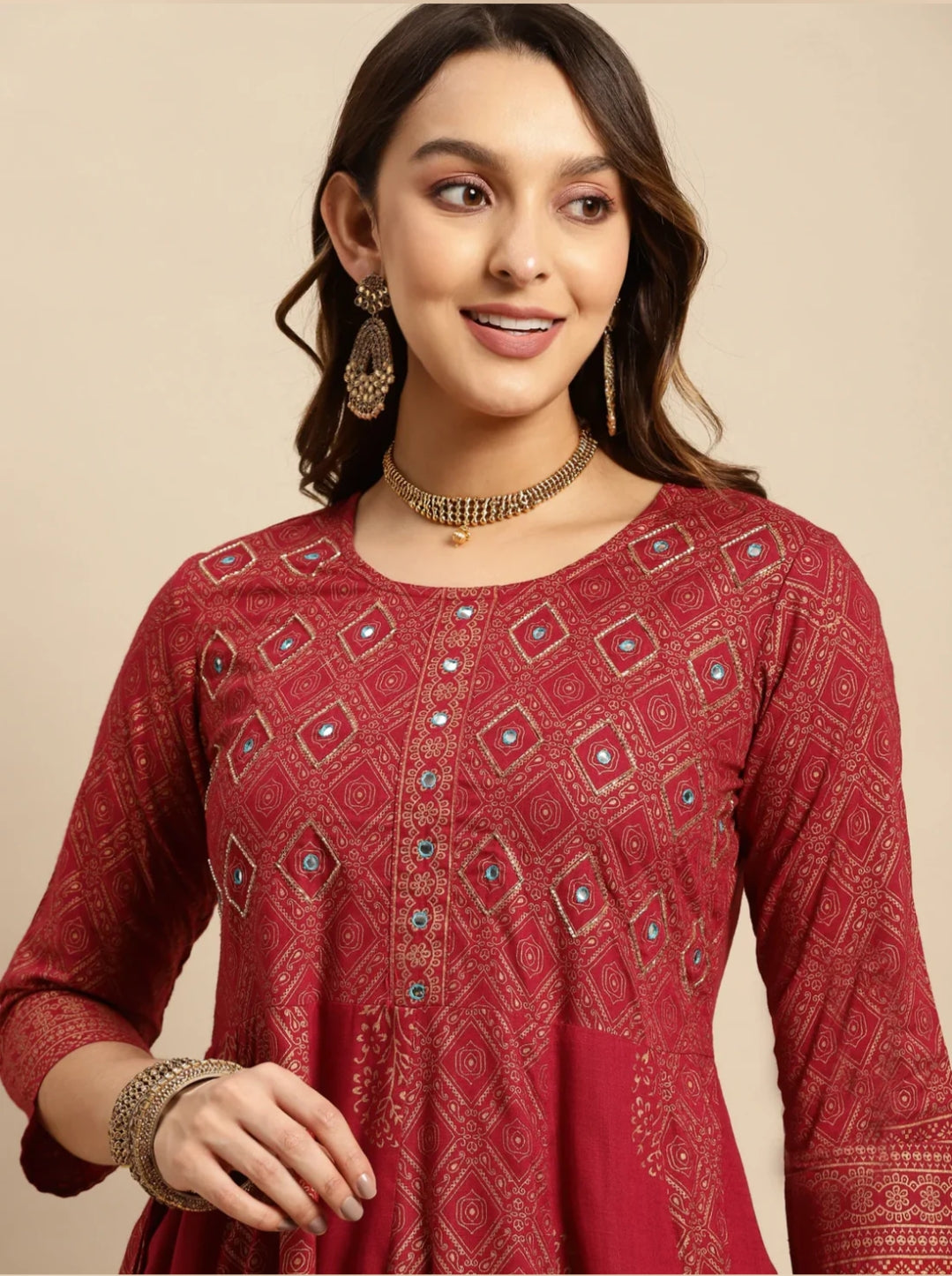 Rayon Maroon Embroidered Anarkali Dress