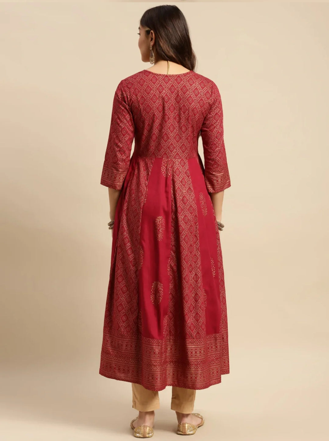 Rayon Maroon Embroidered Anarkali Dress