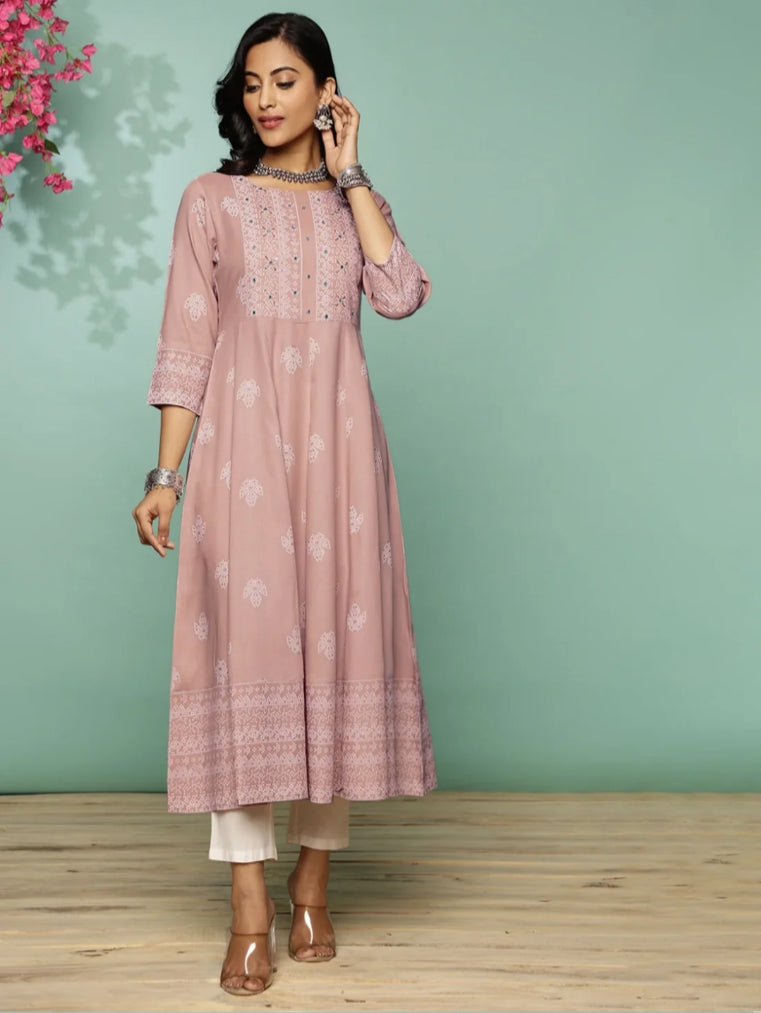 Rayon Rosy Embroidered Anarkali Dress