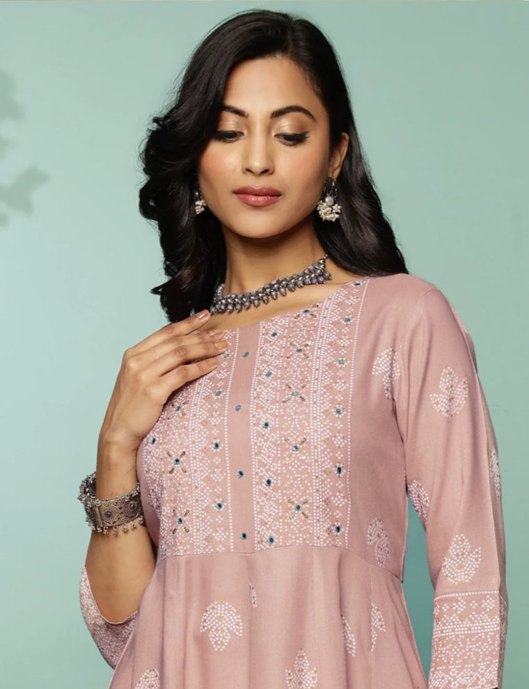 Rayon Rosy Embroidered Anarkali Dress