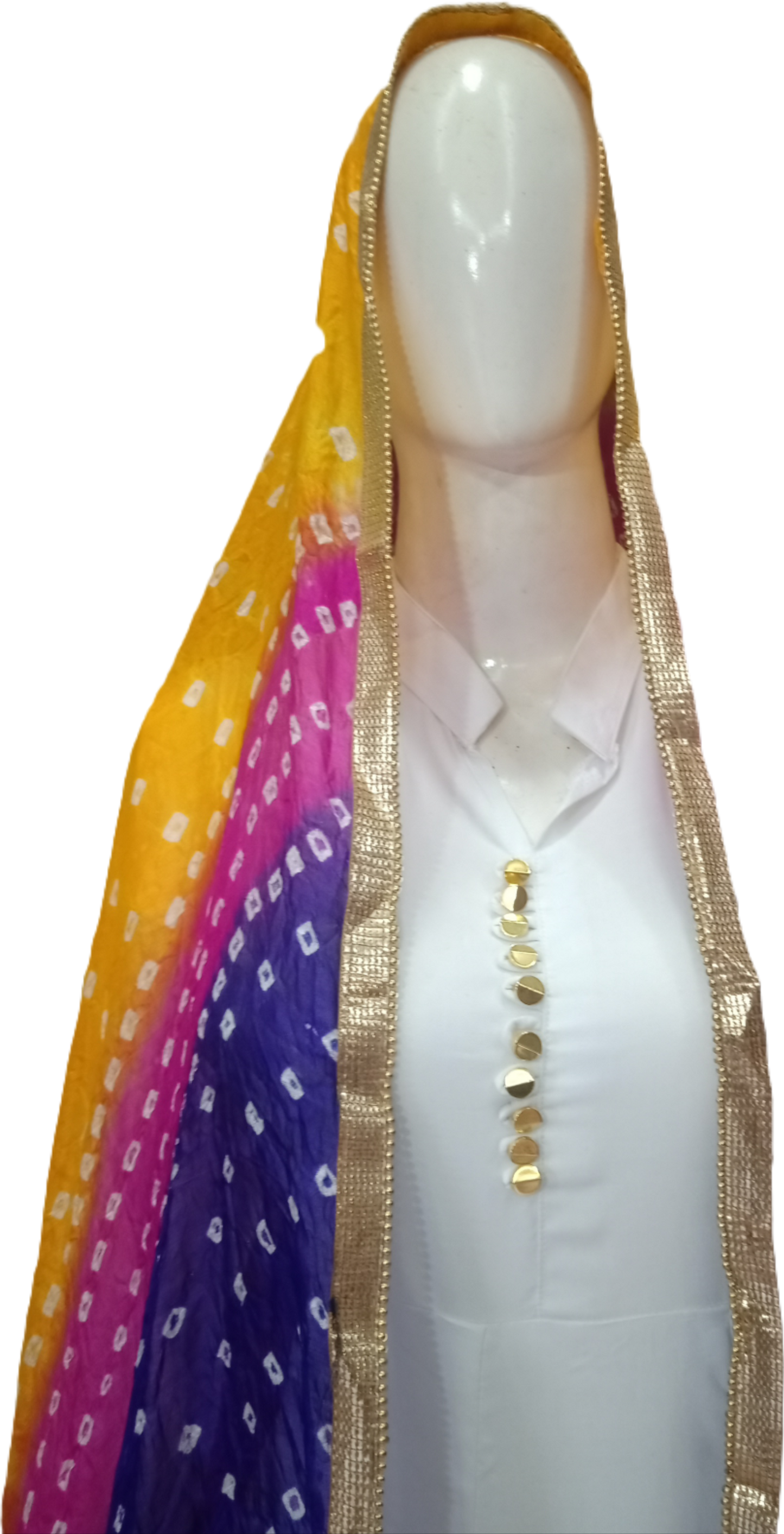 White Kurti Plazo - Collar Suit With Silk Dupatta
