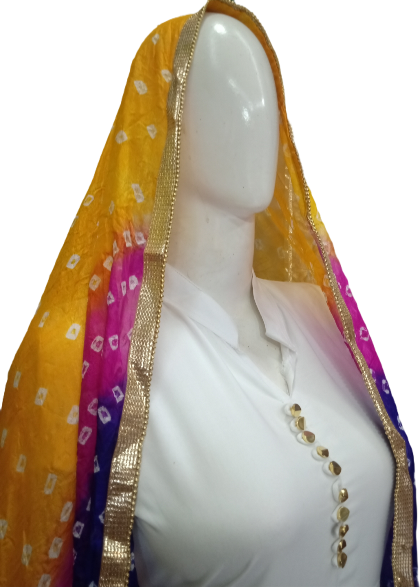 White Kurti Plazo - Collar Suit With Silk Dupatta