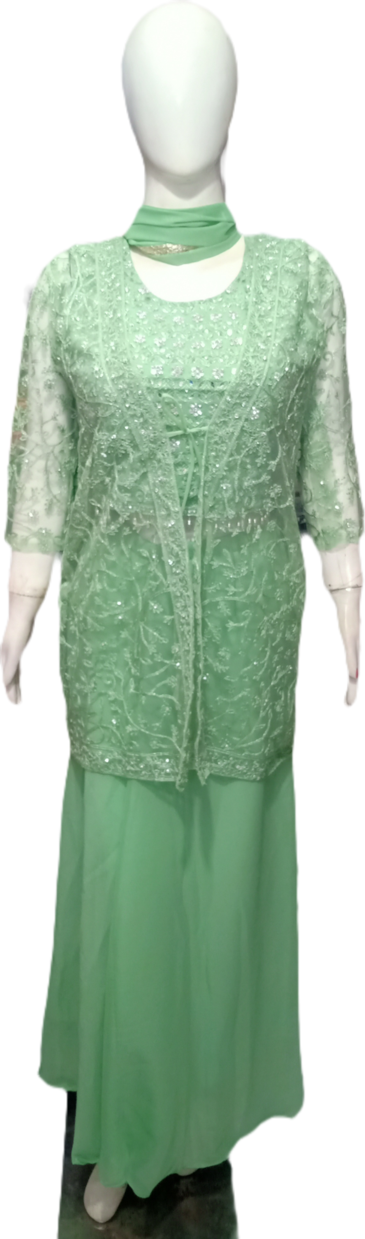 Georgette Koti Sharara Blouse Set - Mint kurti