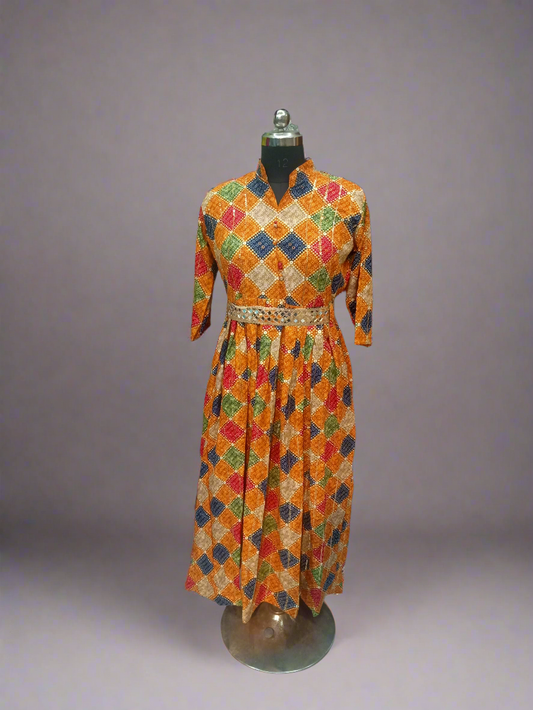 Heavy Orange Sequins Multi Gown