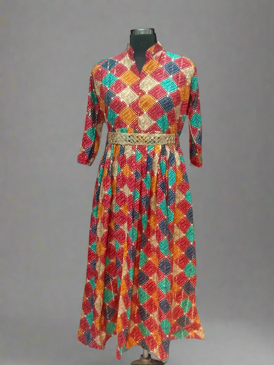 Heavy Red Sequins Multi Gown