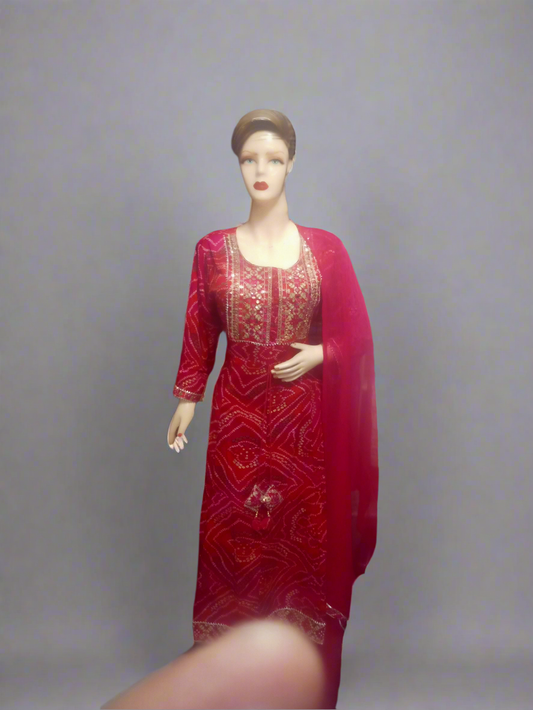 Fantastic Red Chunri Cotton Anarkali Piece suit