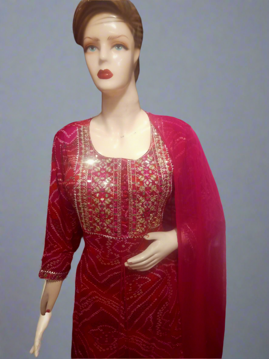 Fantastic Red Chunri Cotton Anarkali Piece suit