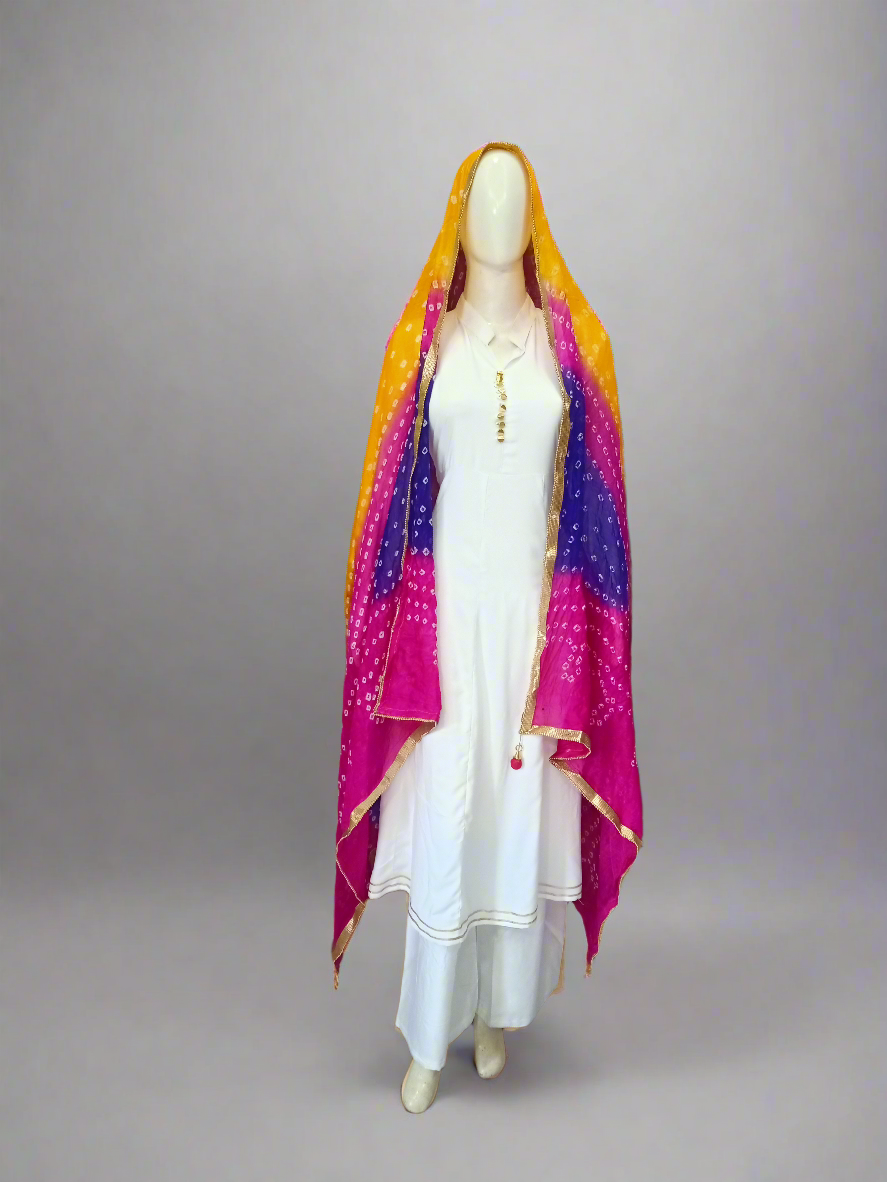 White Kurti Plazo - Collar Suit With Silk Dupatta
