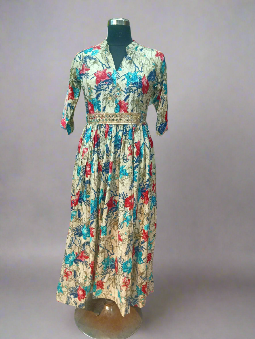 Heavy Blue Sequins Multi Gown