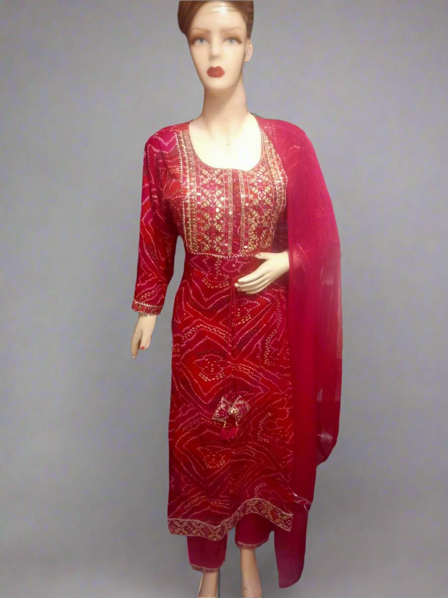 Fantastic Red Chunri Cotton Anarkali Piece suit