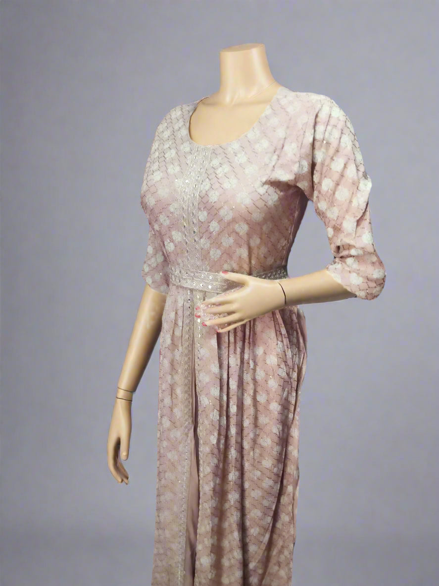 Mesmerizing Pink Floral Sequins Embroidered Dress