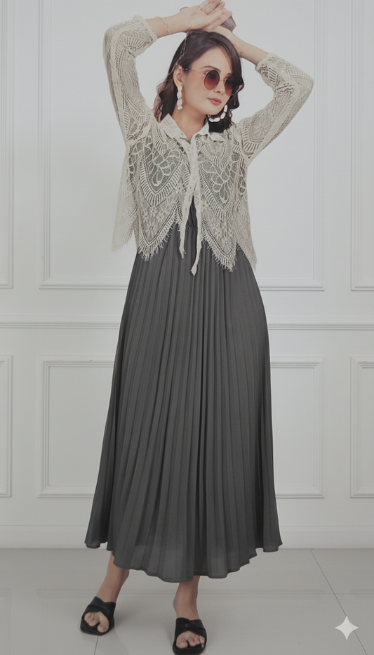 Drk Grey Wonderful Purple Butterfly Dress With Thread Koti Style