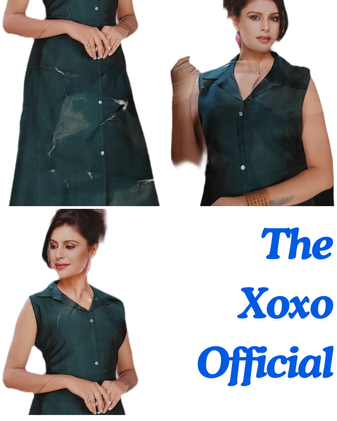 Sleeveless Dark Green Button-Down Top and Bottom