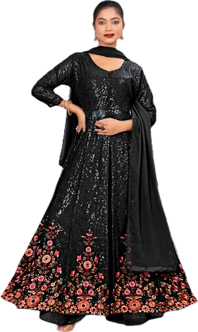 Black Fancy Elegant Heavy Sequence Work Suit Set