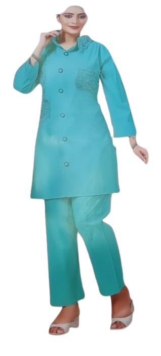 Teal Tunic Lace Collar Kurta With Pant