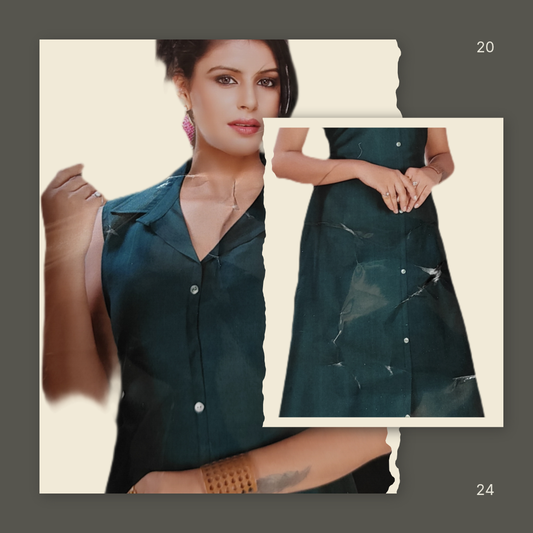 Sleeveless Dark Green Button-Down Top and Bottom