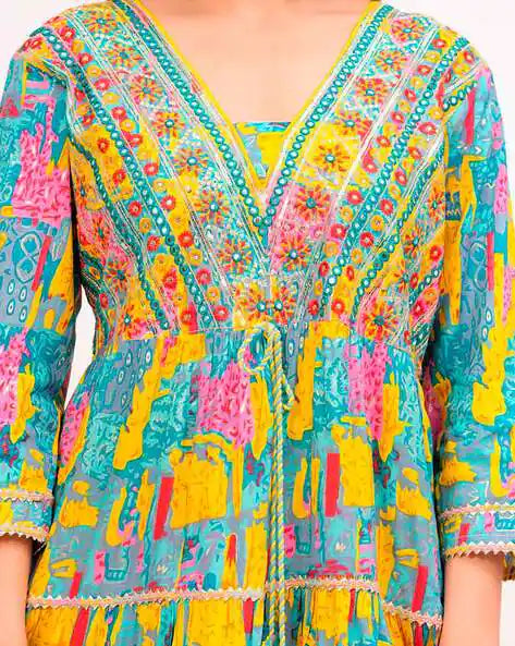 Multi Colour Cotton V-neck 3piece Suit Set