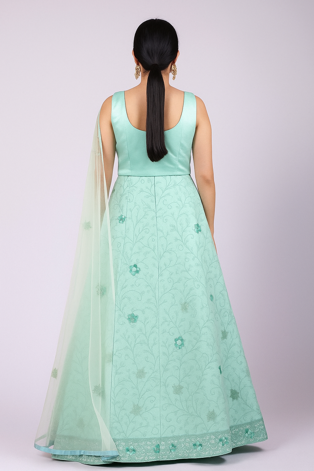 Pastel Blue Lehenga Choli set (Pista Green, XL)