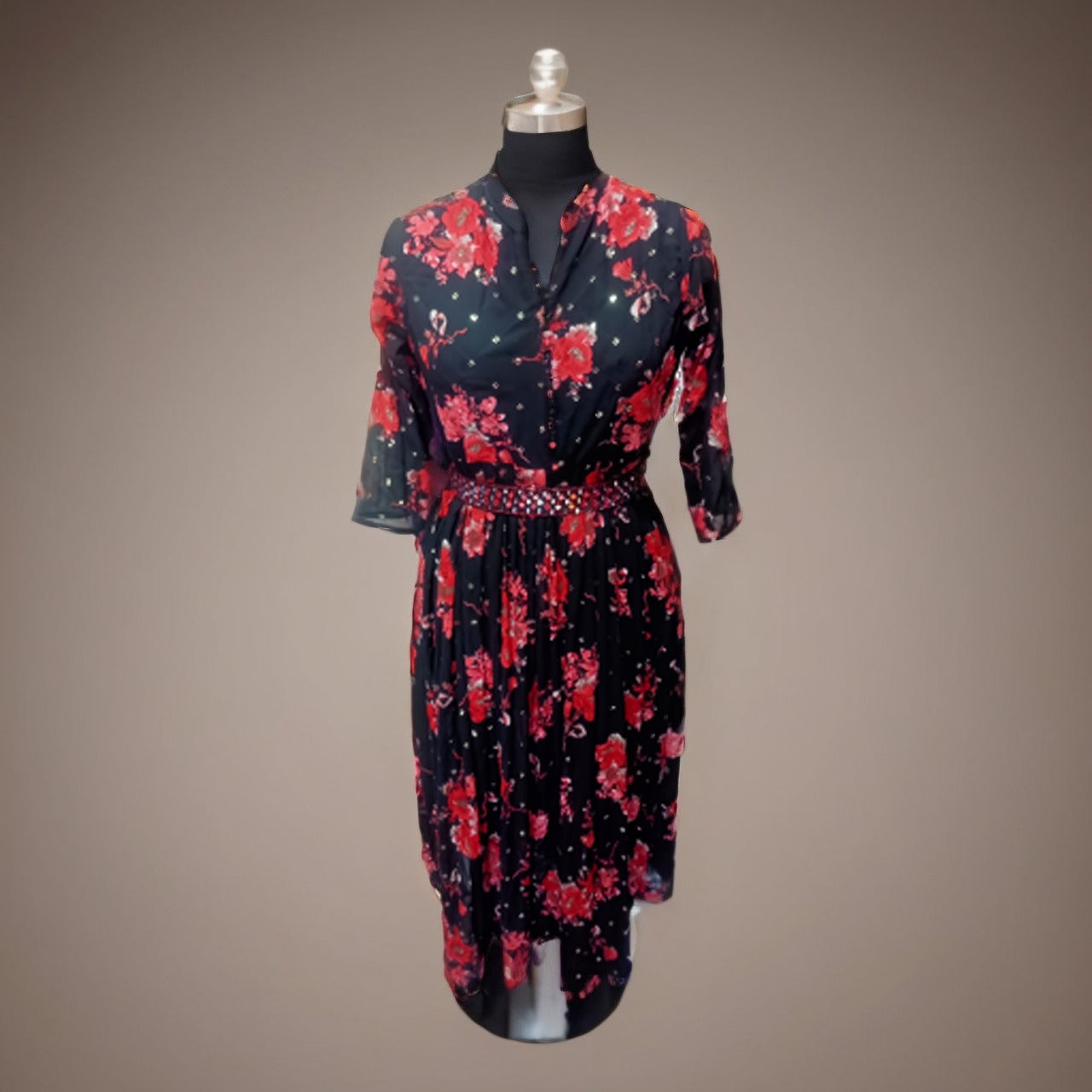 Floral Print Maxi Dress with Belt
