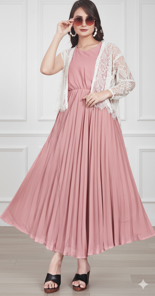 Pink Wonderful Purple Butterfly Dress With Thread Koti Style