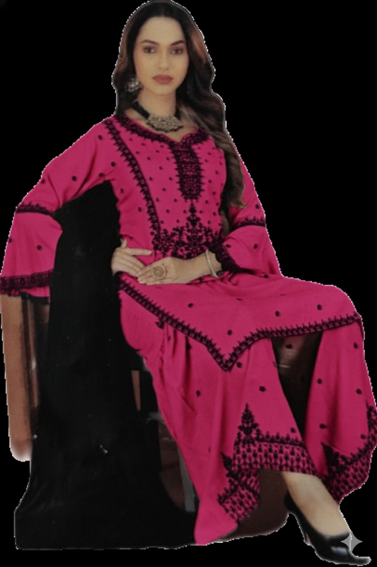 Women’s Pink & Black Heavy Embroidered Kurta Sharara Set | Party Wear Ethnic Dress | Flared Sleeves Designer Suit Set for Festive & Wedding Functions