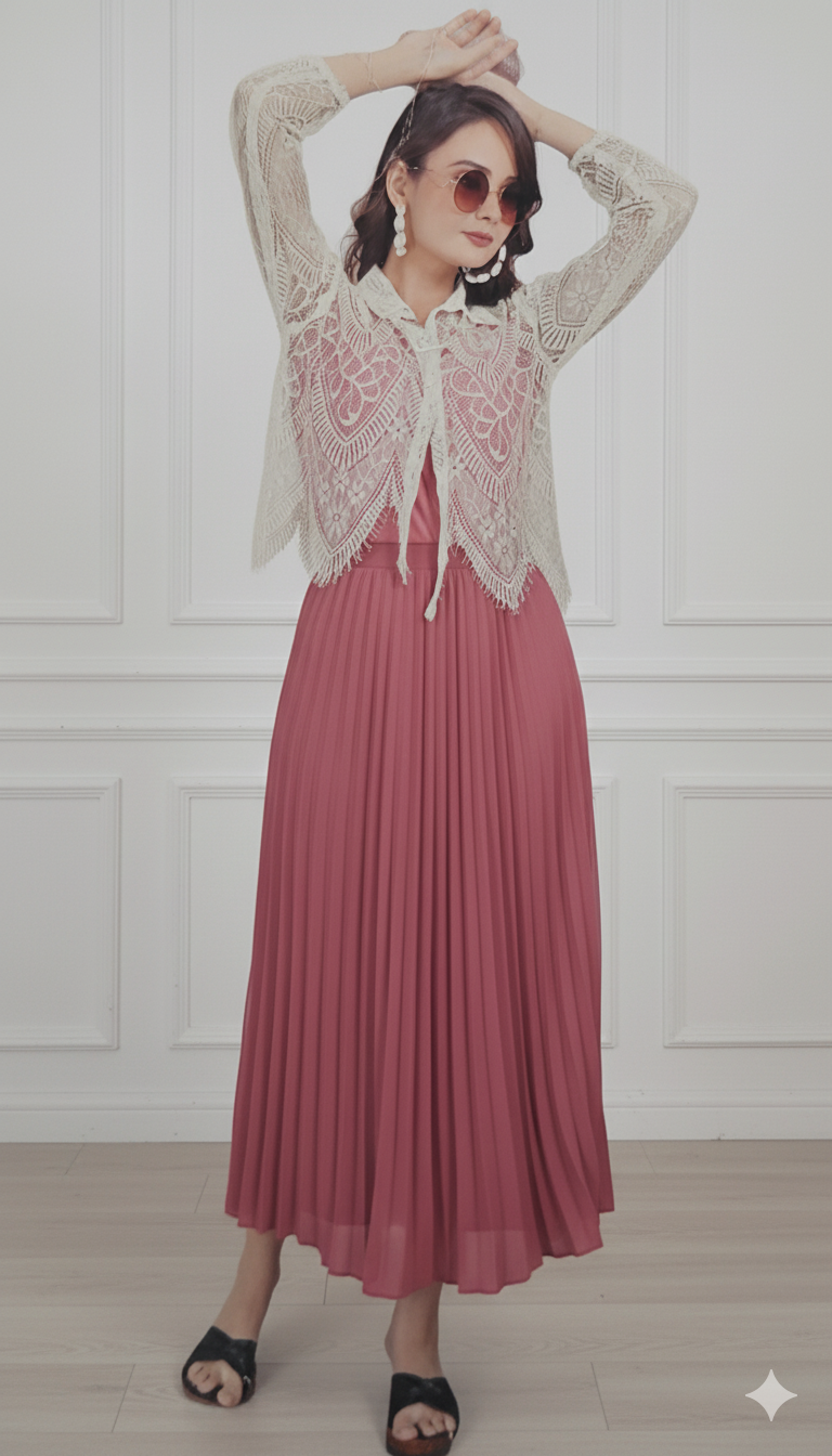 Pink Wonderful Purple Butterfly Dress With Thread Koti Style