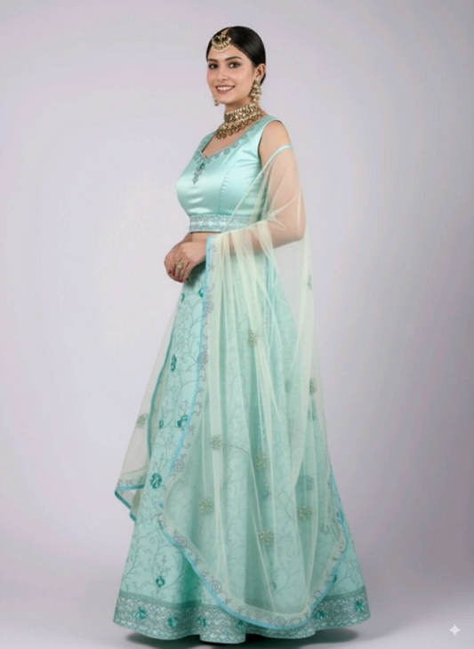 Pastel Blue Lehenga Choli set (Pista Green, XL)