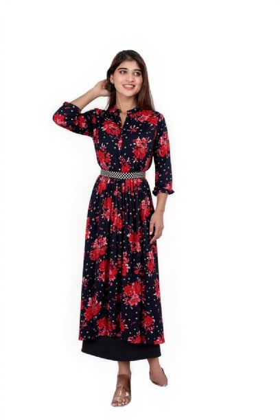 Floral Print Maxi Dress with Belt