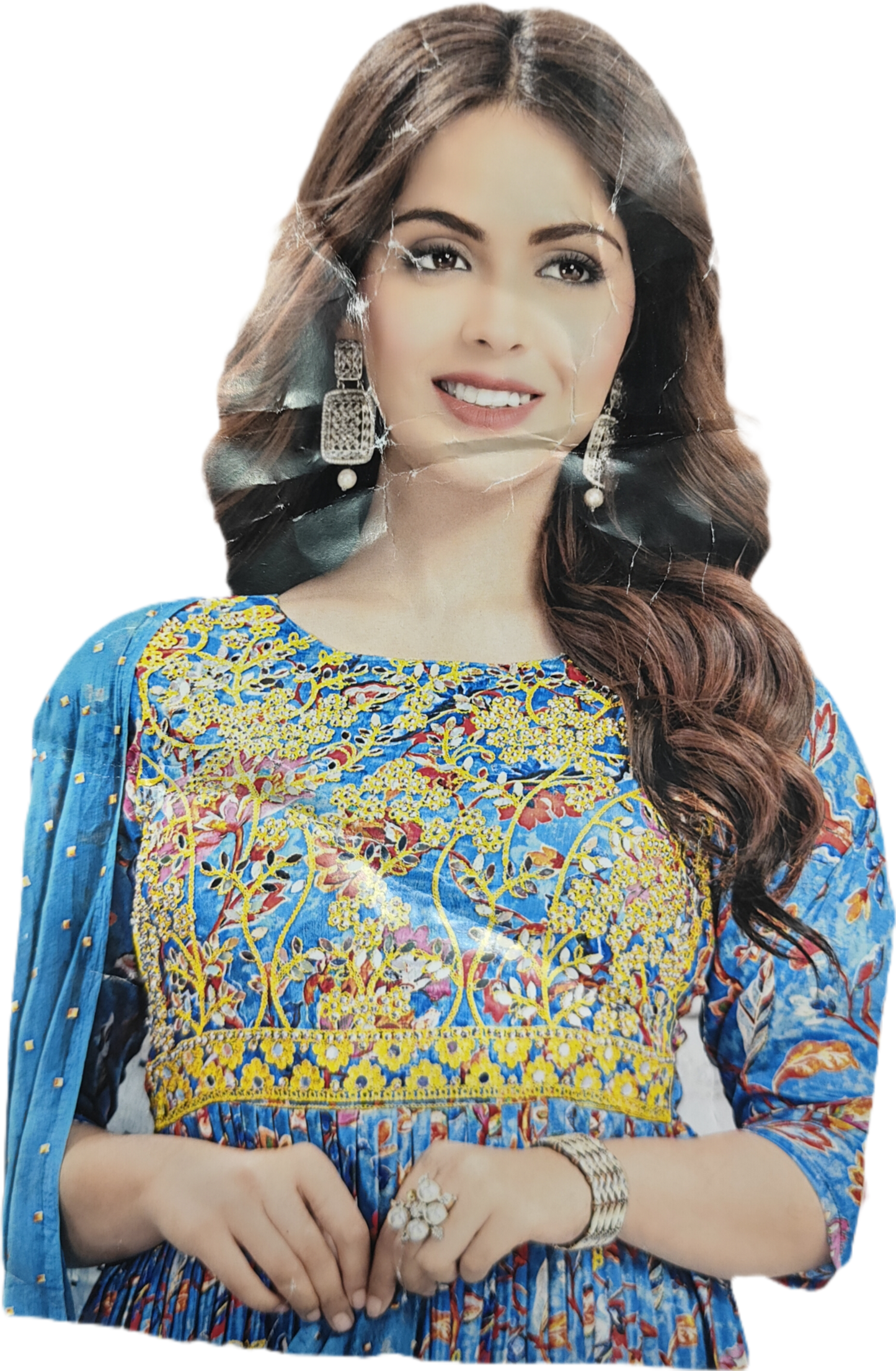 Pleated Cyan Georgette Dupatta Dress