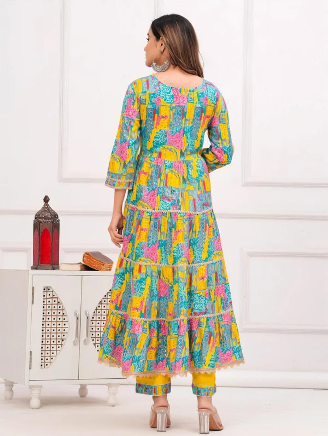 Multi Colour Cotton V-neck 3piece Suit Set