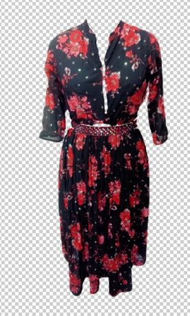 Floral Print Maxi Dress with Belt