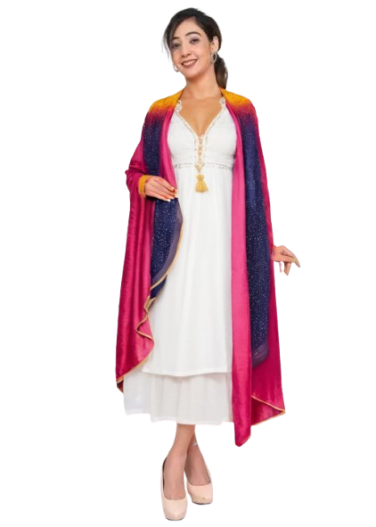 White Kurti Plazo - Collar Suit With Silk Dupatta