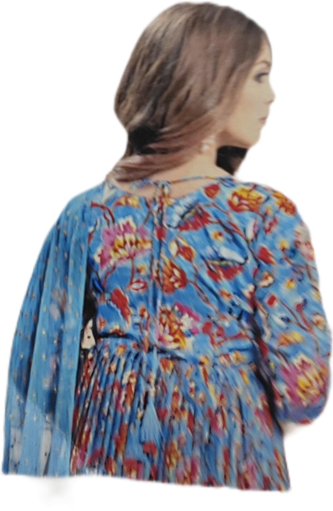 Pleated Cyan Georgette Dupatta Dress