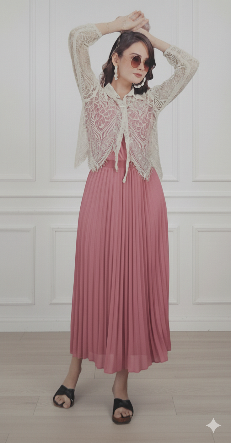 Pink Wonderful Purple Butterfly Dress With Thread Koti Style