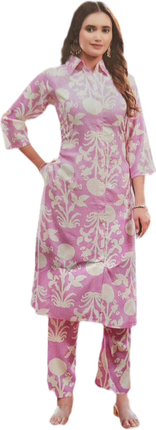 Pink Floral Cotton Collar Cord Set