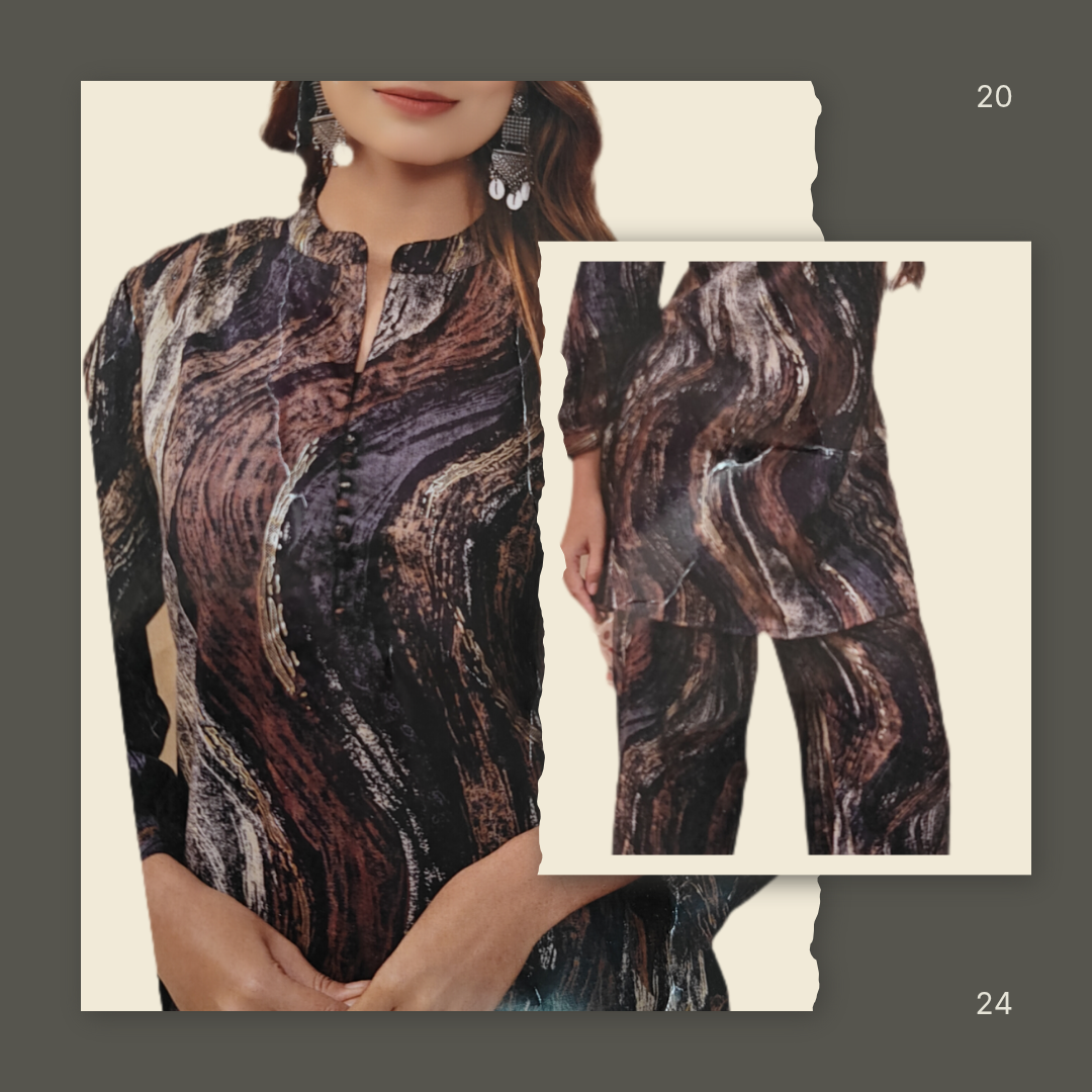 Abstract Print Tunic Top and Bottom