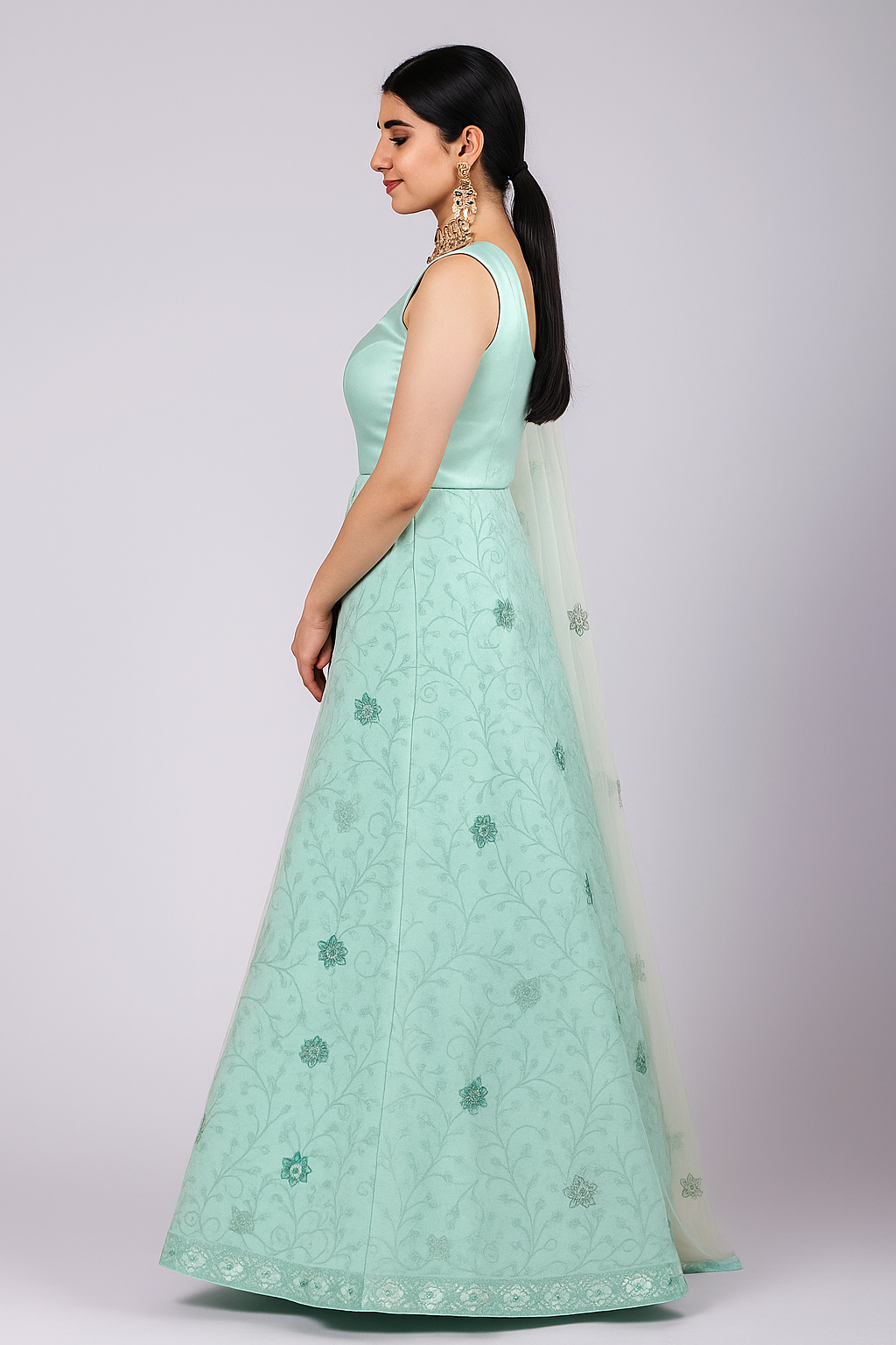Pastel Blue Lehenga Choli set (Pista Green, XL)
