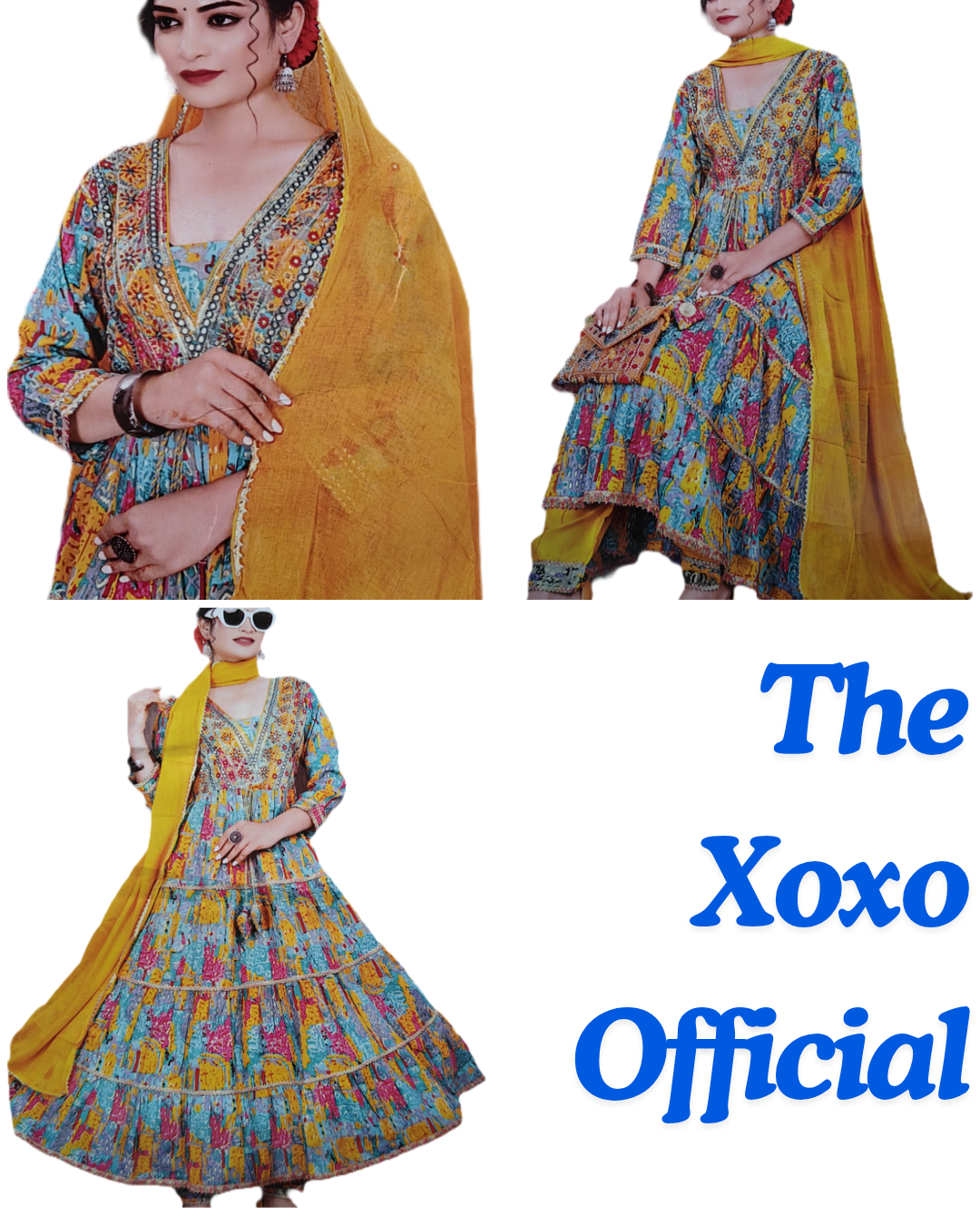 Colorful Printed Long Gown Dupatta 3 Pic Suit Set