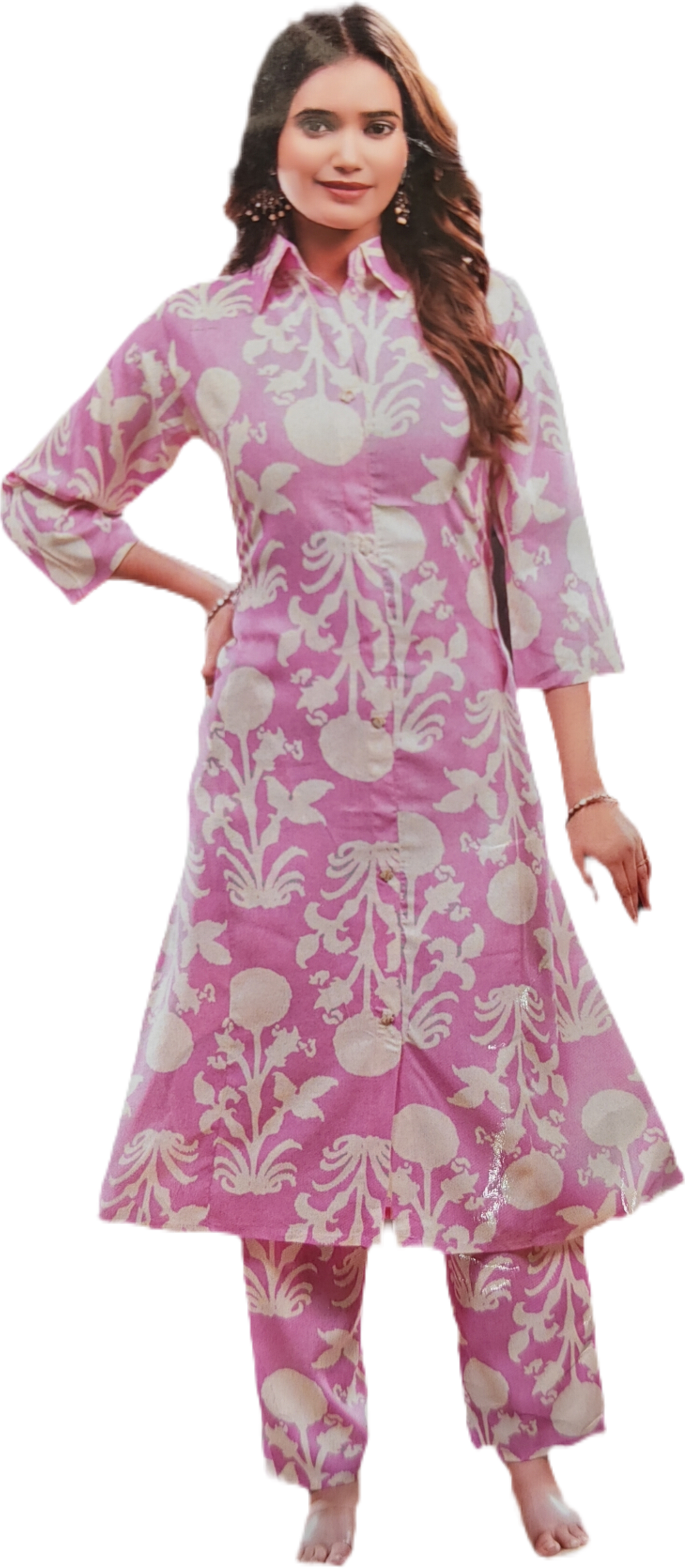 Pink Floral Cotton Collar Cord Set