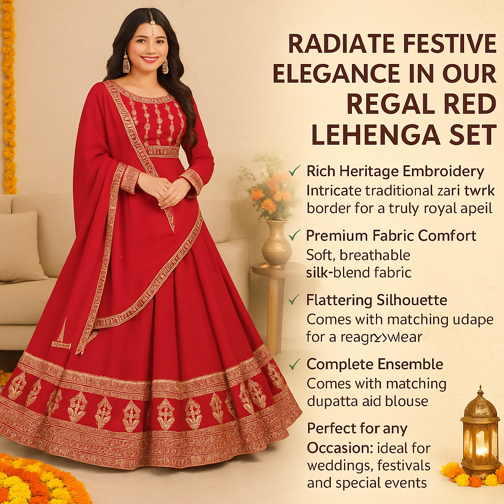 Red & Gold Embroidered INDIAN Anarkali Suit Set