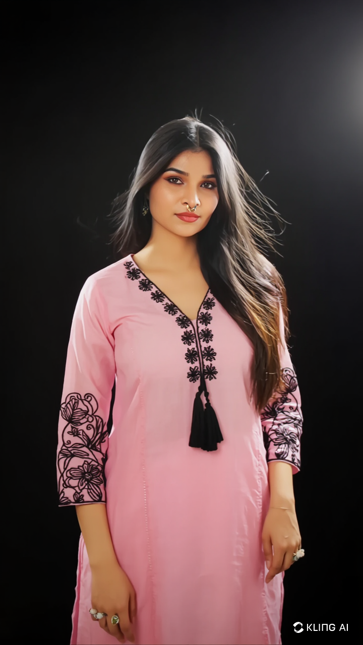 Pink Black Embroidered Kurti With New Style